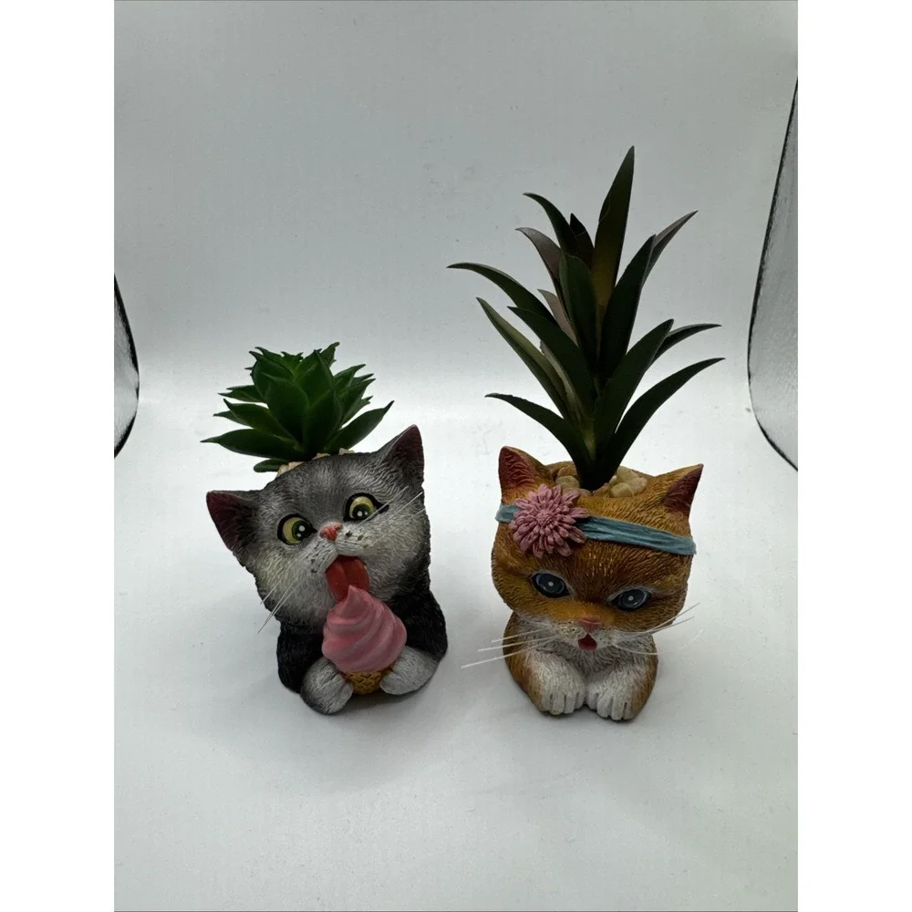 2 Purr-fect Planters Bradford Exchange‎ Artificial Plants Sweet Pea & Loki